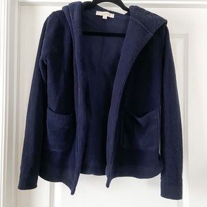 LOFT Navy Fireside Open Hooded Cardigan (Jacket)